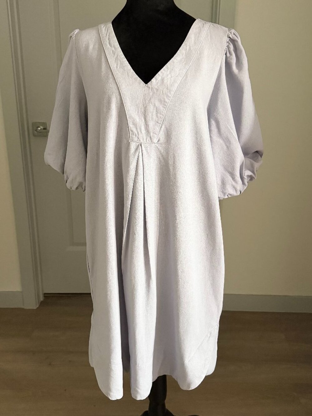 Cynthia Rowley Linen Blend Puff Sleeve Relaxed Tunic Dress Lg Lagenlook Lt Blue